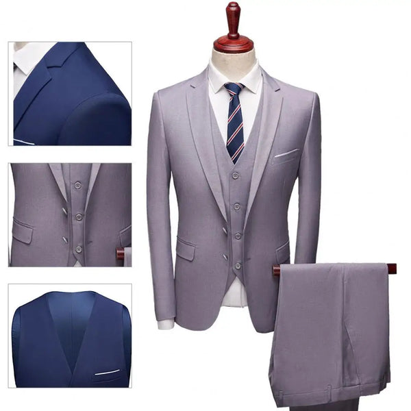 Elegant Men's Suit Set with Pockets - Slim Fit Straight Pants for Business Occasions